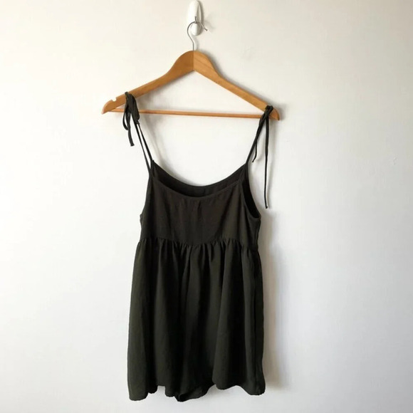Urban Outfitters UO Tie-Strap Frock Romper Jumper Army Green  Size Small - Picture 9 of 12